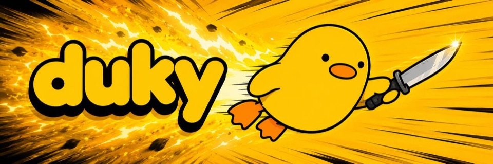 Duky flying with a knife through yellow speed lines